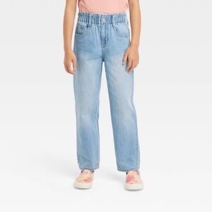 Paperbag jeans in light-wash denim
